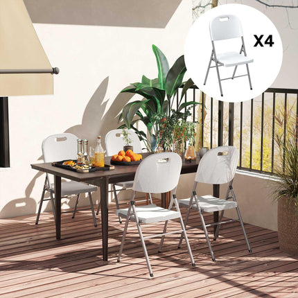 Set of 4 Foldable Steel Frame Outdoor Chairs - White
