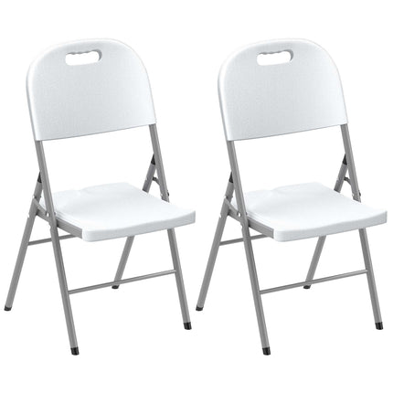 Set of 2 Foldable Steel Frame Outdoor Chairs with Plastic Seats - White