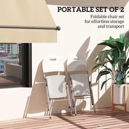 Set of 2 Foldable Steel Frame Outdoor Chairs with Plastic Seats - White