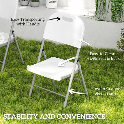 Set of 2 Foldable Steel Frame Outdoor Chairs with Plastic Seats - White