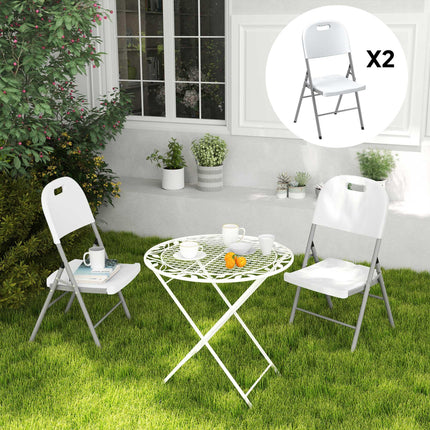 Set of 2 Foldable Steel Frame Outdoor Chairs with Plastic Seats - White