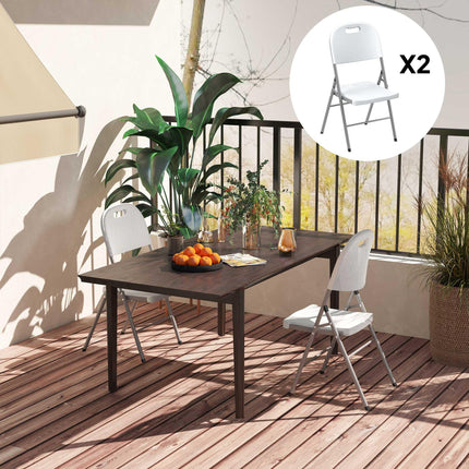 Set of 2 Foldable Steel Frame Outdoor Chairs with Plastic Seats - White