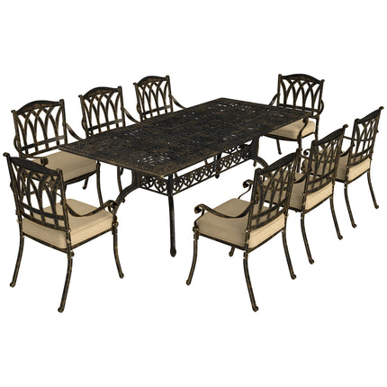 Nine-Piece Cast Aluminium Garden Dining Set with Cushions - Bronze Tone