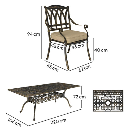 Nine-Piece Cast Aluminium Garden Dining Set with Cushions - Bronze Tone