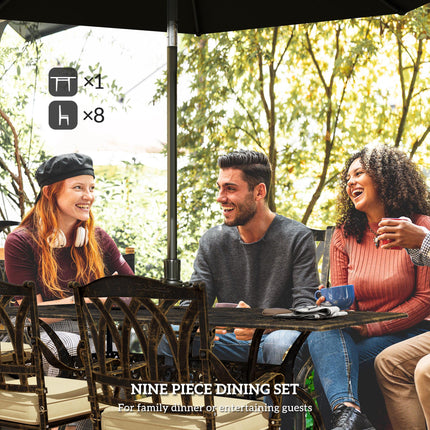 Nine-Piece Cast Aluminium Garden Dining Set with Cushions - Bronze Tone