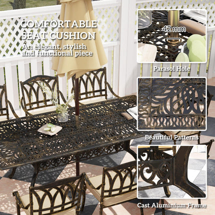 Nine-Piece Cast Aluminium Garden Dining Set with Cushions - Bronze Tone