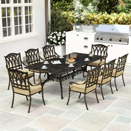 Nine-Piece Cast Aluminium Garden Dining Set with Cushions - Bronze Tone
