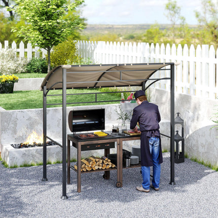 BBQ Grill Gazebo Tent 215x150cm with Metal Frame and Hooks - Khaki