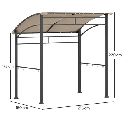 BBQ Grill Gazebo Tent 215x150cm with Metal Frame and Hooks - Khaki