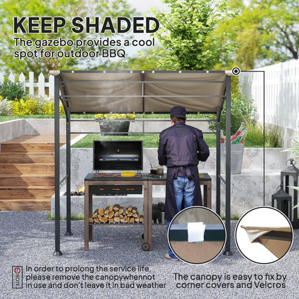 BBQ Grill Gazebo Tent 215x150cm with Metal Frame and Hooks - Khaki