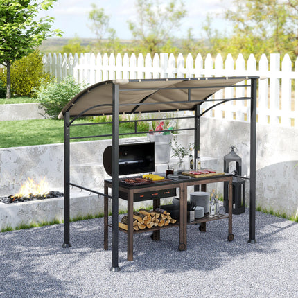 BBQ Grill Gazebo Tent 215x150cm with Metal Frame and Hooks - Khaki