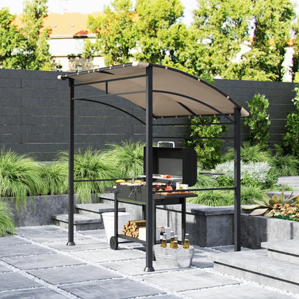 BBQ Grill Gazebo Tent 215x150cm with Metal Frame and Hooks - Khaki