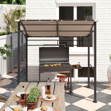BBQ Grill Gazebo Tent 215x150cm with Metal Frame and Hooks - Khaki