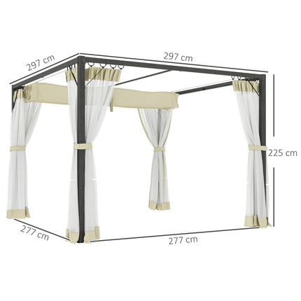 3 x 3m Aluminium Frame Pergola, with Retractable Roof - Khaki