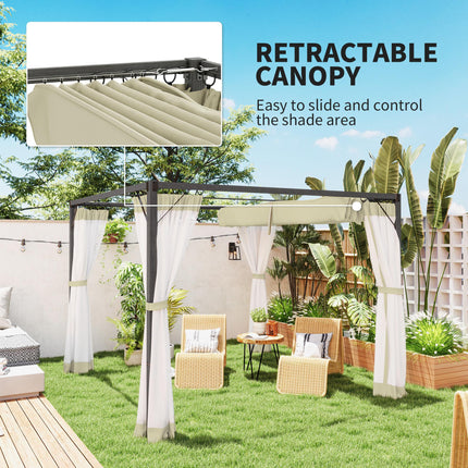 3 x 3m Aluminium Frame Pergola, with Retractable Roof - Khaki