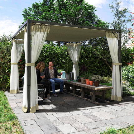 3 x 3m Aluminium Frame Pergola, with Retractable Roof - Khaki