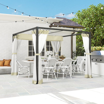 3 x 3m Aluminium Frame Pergola, with Retractable Roof - Khaki