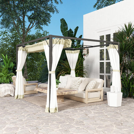 3 x 3m Aluminium Frame Pergola, with Retractable Roof - Khaki