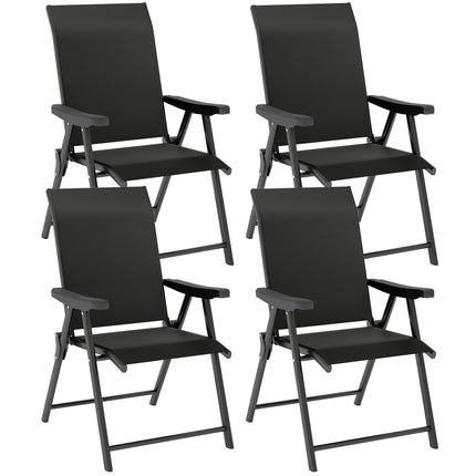 Set of 4 Folding Outdoor Chairs with Breathable Mesh Seating - Black