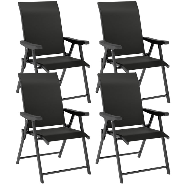 Set of 4 Folding Outdoor Chairs with Breathable Mesh Seating - Black