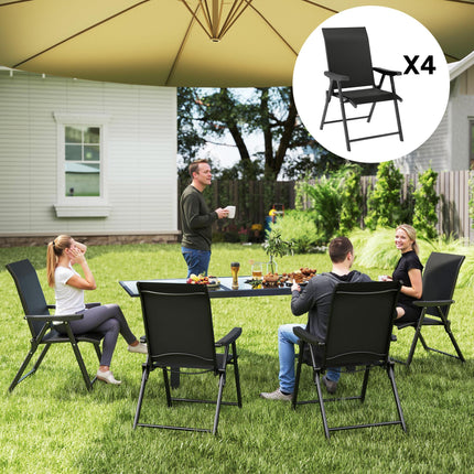 Set of 4 Folding Outdoor Chairs with Breathable Mesh Seating - Black