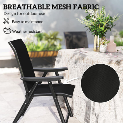 Set of 4 Folding Outdoor Chairs with Breathable Mesh Seating - Black