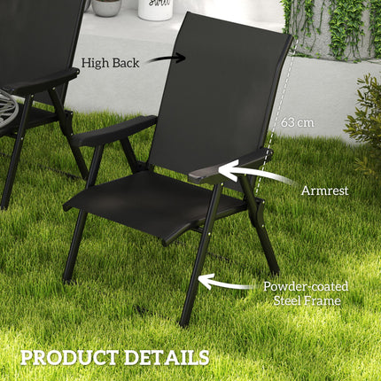 Set of 4 Folding Outdoor Chairs with Breathable Mesh Seating - Black