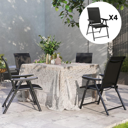 Set of 4 Folding Outdoor Chairs with Breathable Mesh Seating - Black