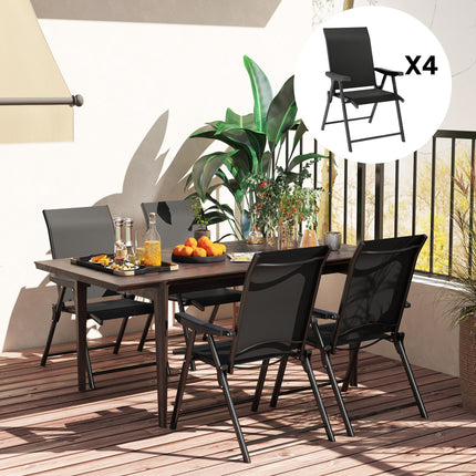 Set of 4 Folding Outdoor Chairs with Breathable Mesh Seating - Black