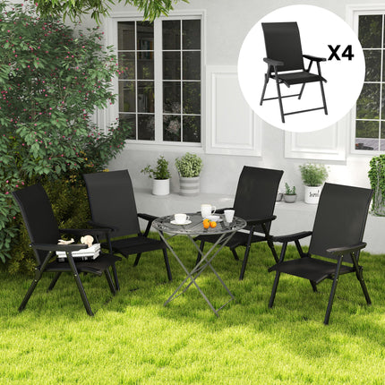 Set of 4 Folding Outdoor Chairs with Breathable Mesh Seating - Black