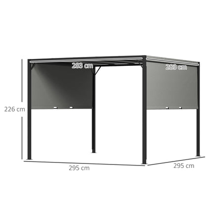 3 x 3 Meter Pergola Set with Retractable Roof Steel Frame - Charcoal Grey