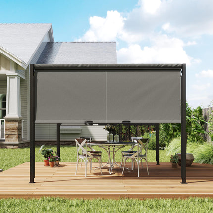 3 x 3 Meter Pergola Set with Retractable Roof Steel Frame - Charcoal Grey