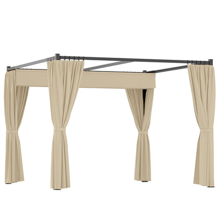 3 x 3m Retractable Roof Pergola with Curtains and Metal Frame - Khaki