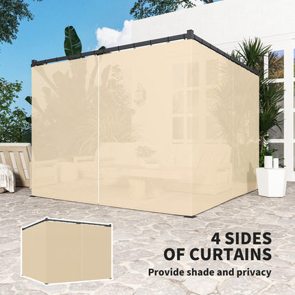 3 x 3m Retractable Roof Pergola with Curtains and Metal Frame - Khaki