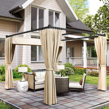 3 x 3m Retractable Roof Pergola with Curtains and Metal Frame - Khaki