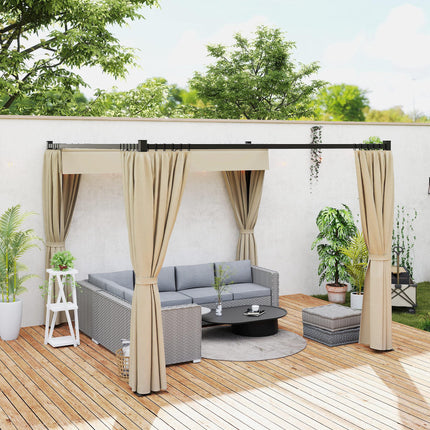 3 x 3m Retractable Roof Pergola with Curtains and Metal Frame - Khaki