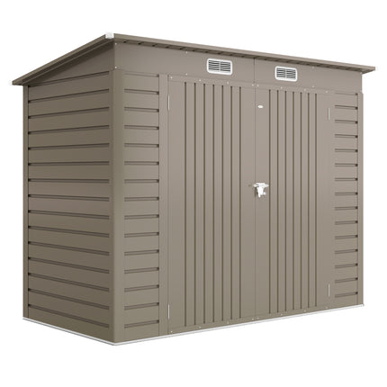 3.7 x 7.9ft Galvanised Steel Garden Shed with Latched Double Doors - Light Grey