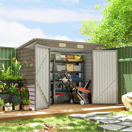 3.7 x 7.9ft Galvanised Steel Garden Shed with Latched Double Doors - Light Grey