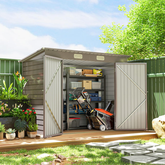 3.7 x 7.9ft Galvanised Steel Garden Shed with Latched Double Doors - Light Grey
