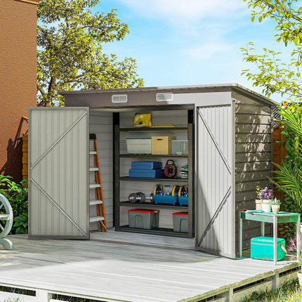 3.7 x 7.9ft Galvanised Steel Garden Shed with Latched Double Doors - Light Grey