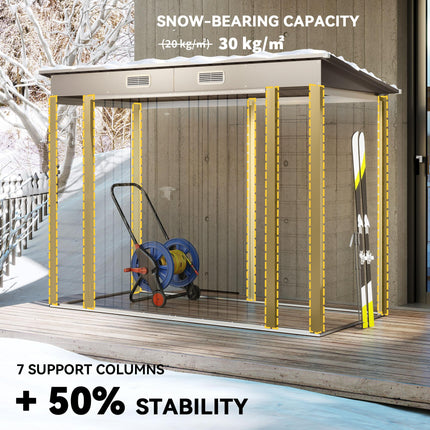 3.7 x 7.9ft Galvanised Steel Garden Shed with Latched Double Doors - Light Grey