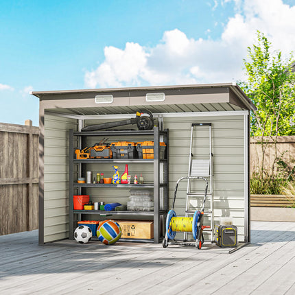 3.7 x 7.9ft Galvanised Steel Garden Shed with Latched Double Doors - Light Grey