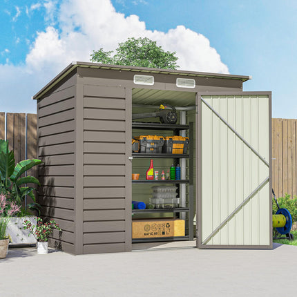 4 x 6ft Galvanised Metal Garden Shed, with Locking Door - Grey