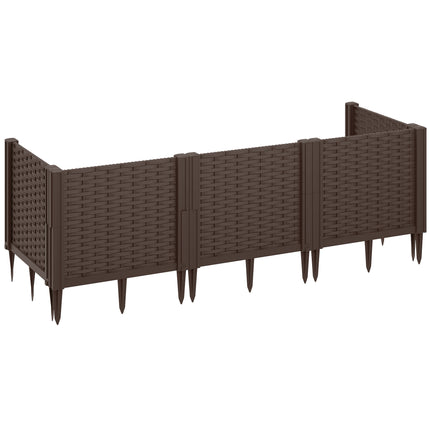 Modular Plastic Raised Garden Bed Kit with Fence Edging 120x43x30 cm - Brown