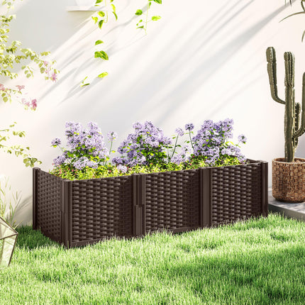 Modular Plastic Raised Garden Bed Kit with Fence Edging 120x43x30 cm - Brown
