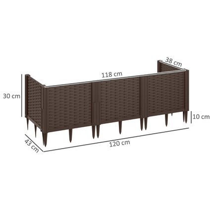 Modular Plastic Raised Garden Bed Kit with Fence Edging 120x43x30 cm - Brown
