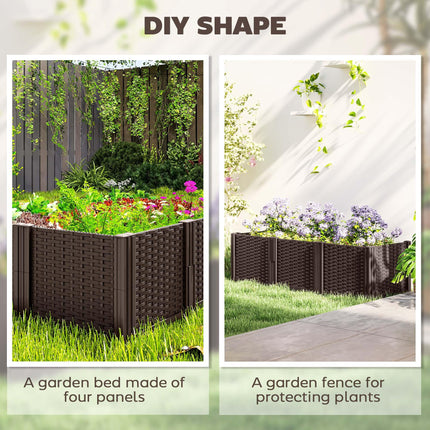 Modular Plastic Raised Garden Bed Kit with Fence Edging 120x43x30 cm - Brown