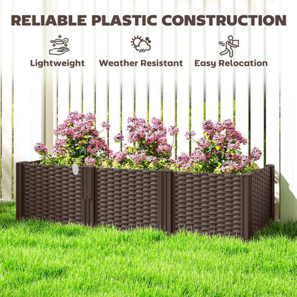 Modular Plastic Raised Garden Bed Kit with Fence Edging 120x43x30 cm - Brown