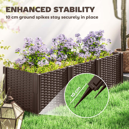 Modular Plastic Raised Garden Bed Kit with Fence Edging 120x43x30 cm - Brown