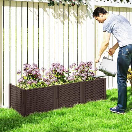 Modular Plastic Raised Garden Bed Kit with Fence Edging 120x43x30 cm - Brown